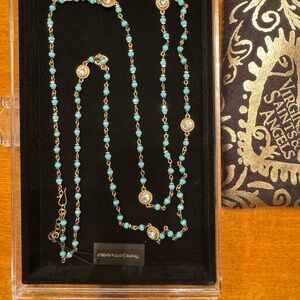 Virgins Saints & Angels Turquoise Wrap Necklace 45” Swarovski Crystal NWT